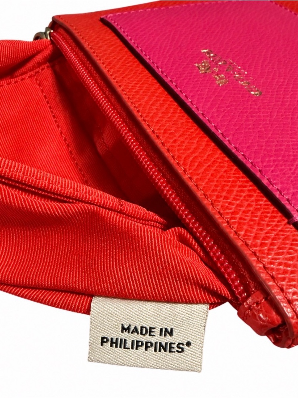 Coach F53142 Red Pink Colorblock Crossgrain Leather Wristlet Gold Hardware - Picture 8 of 9